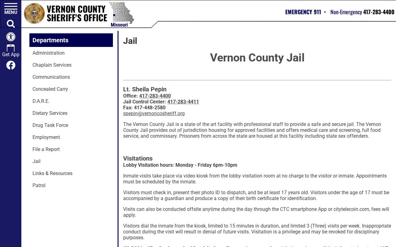 Vernon County Jail booking-record and roster information source