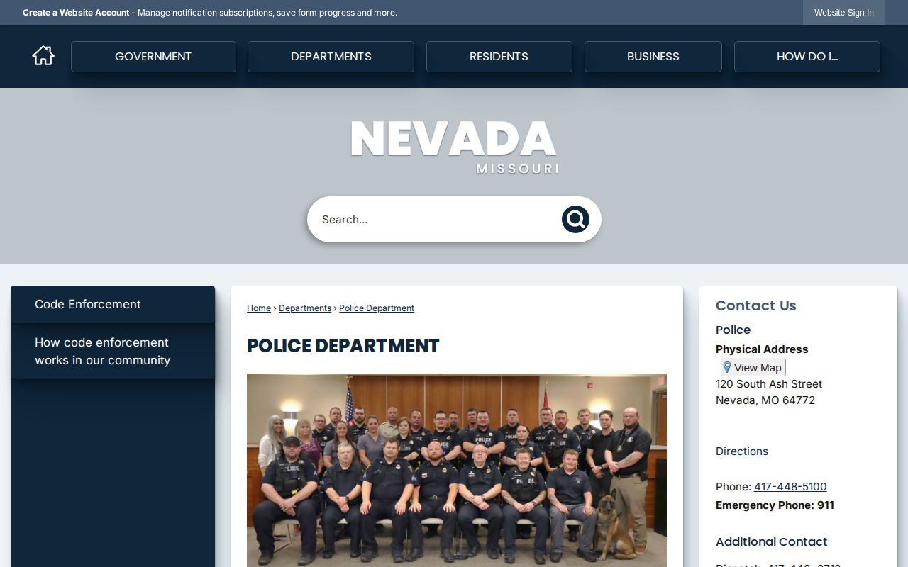 Nevada Police Department source page for Nevada arrest-record contacts