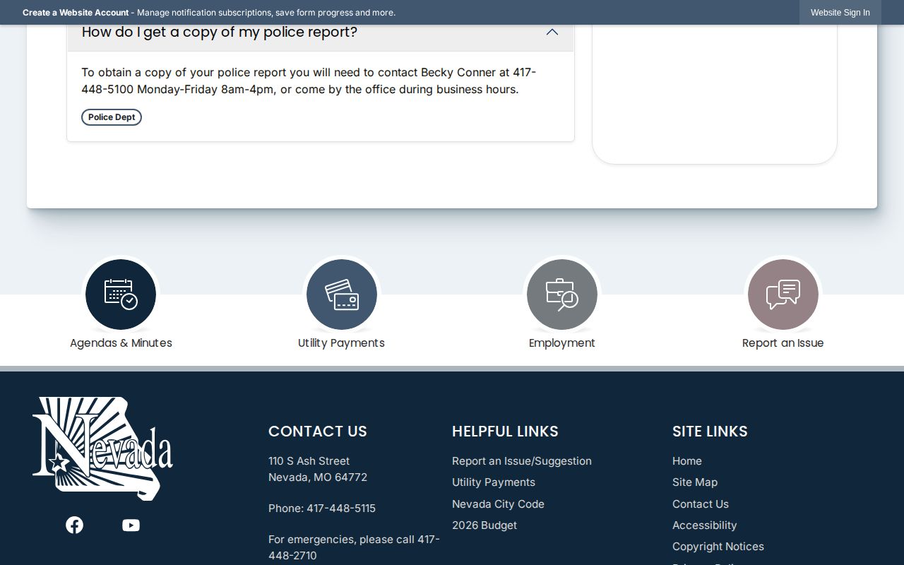 Nevada Police report-copy FAQ for Nevada arrest records