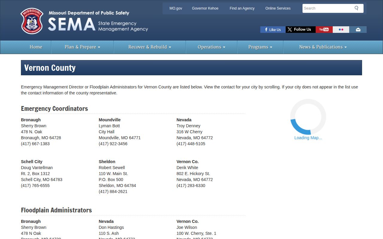 Missouri SEMA Vernon contacts source for Sheldon arrest-record custodian verification